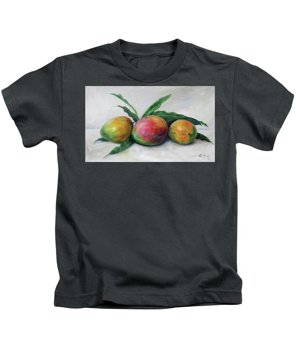 Still Life Kids T-Shirt featuring the painting Three Julie Mangos by Jonathan Gladding