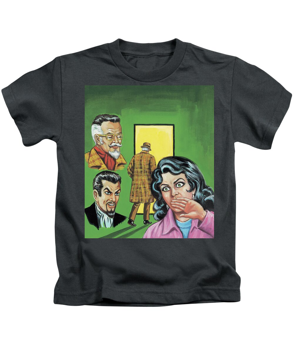 Afraid Kids T-Shirt featuring the drawing Three People and a Man Walking Out the Door by CSA Images