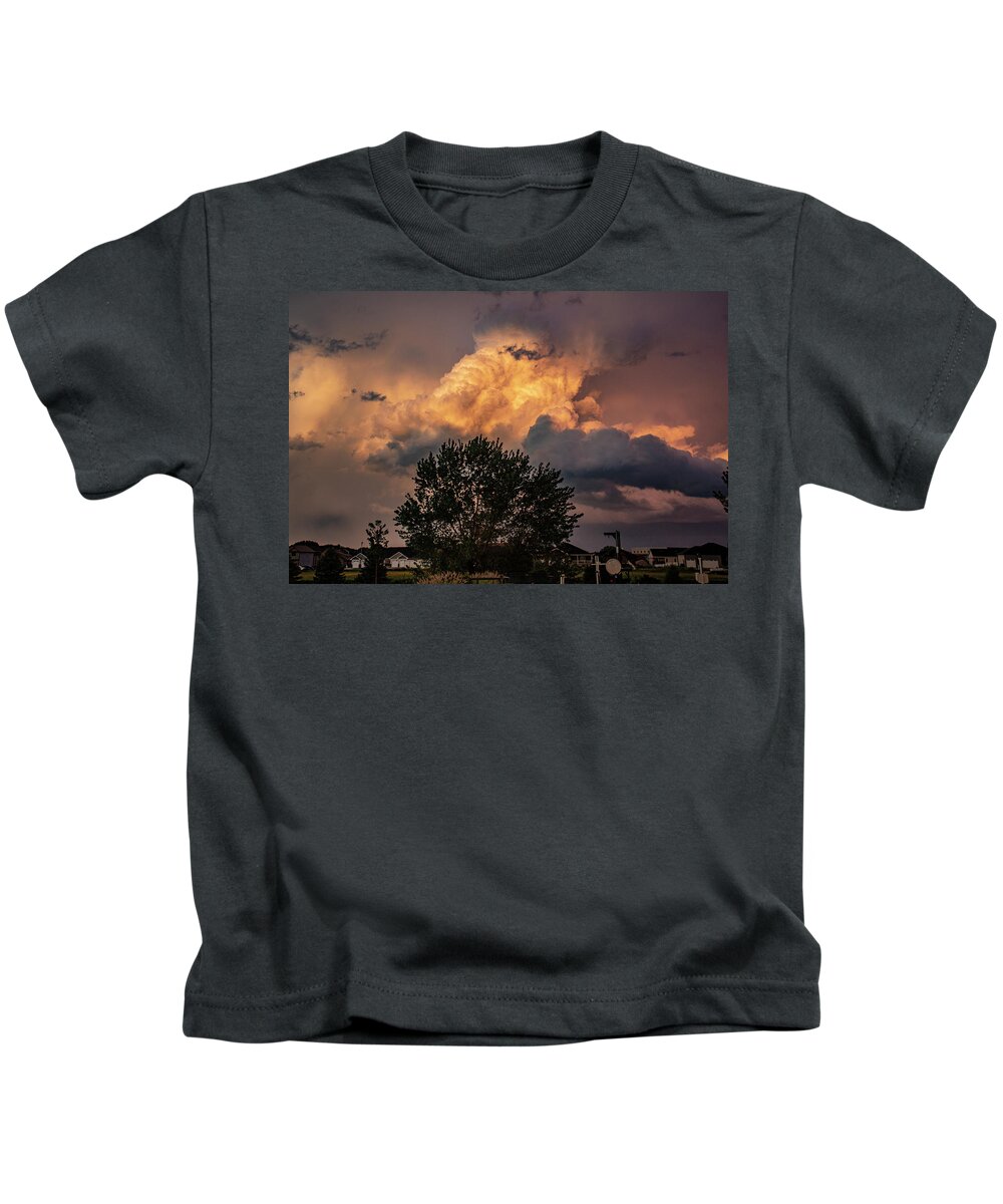 Nebraskasc Kids T-Shirt featuring the photograph Thunderstorm and Thunderheads 051 by Dale Kaminski