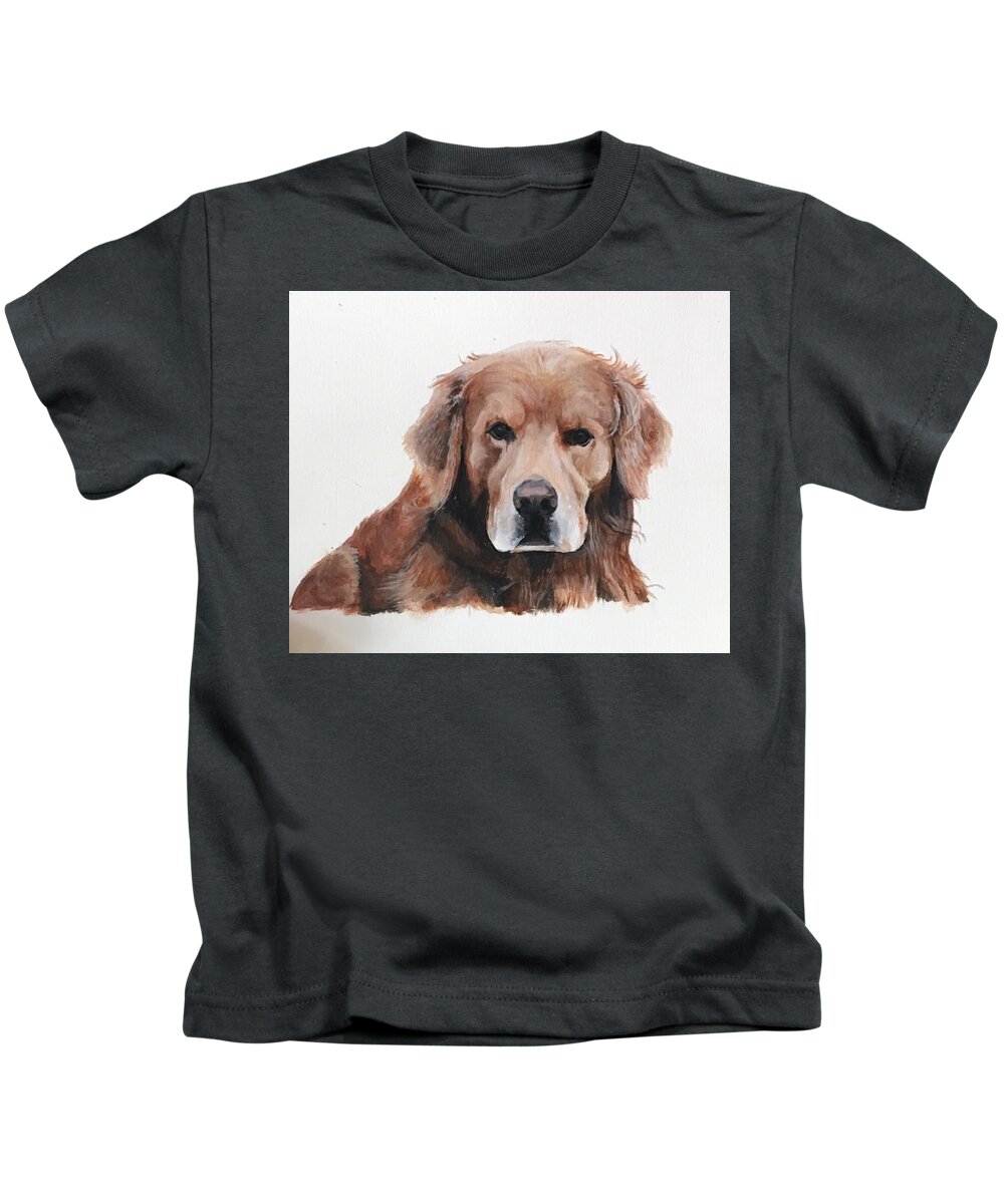 Golden Retriever Kids T-Shirt featuring the painting Toby by Averi Iris