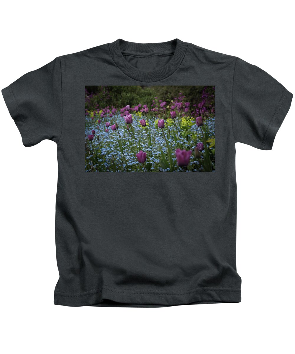 Tulips Kids T-Shirt featuring the photograph Tulips at Great Dixter Gardens by Perry Rodriguez
