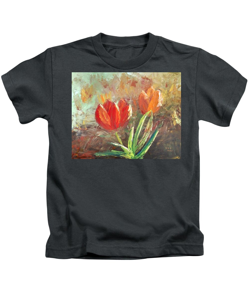 Tulips Kids T-Shirt featuring the painting Tulips by Helian Cornwell