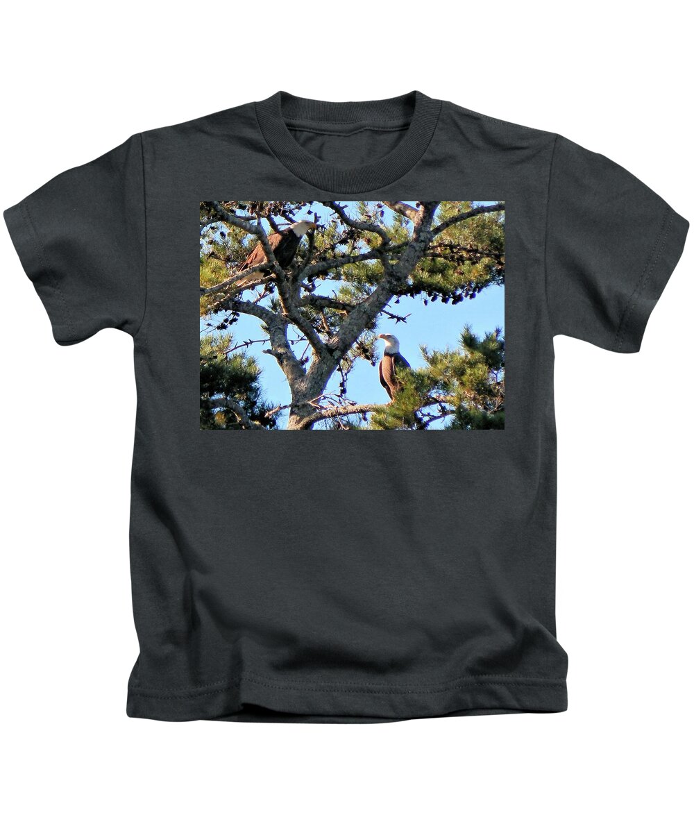 Birds Kids T-Shirt featuring the photograph Two Eagles by Karen Stansberry