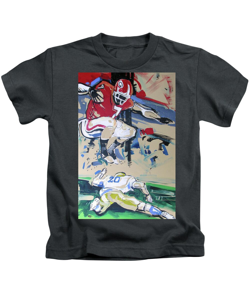 Uga Notre Dame 2019 Kids T-Shirt featuring the painting UGA vs Notre Dame 2019 by John Gholson