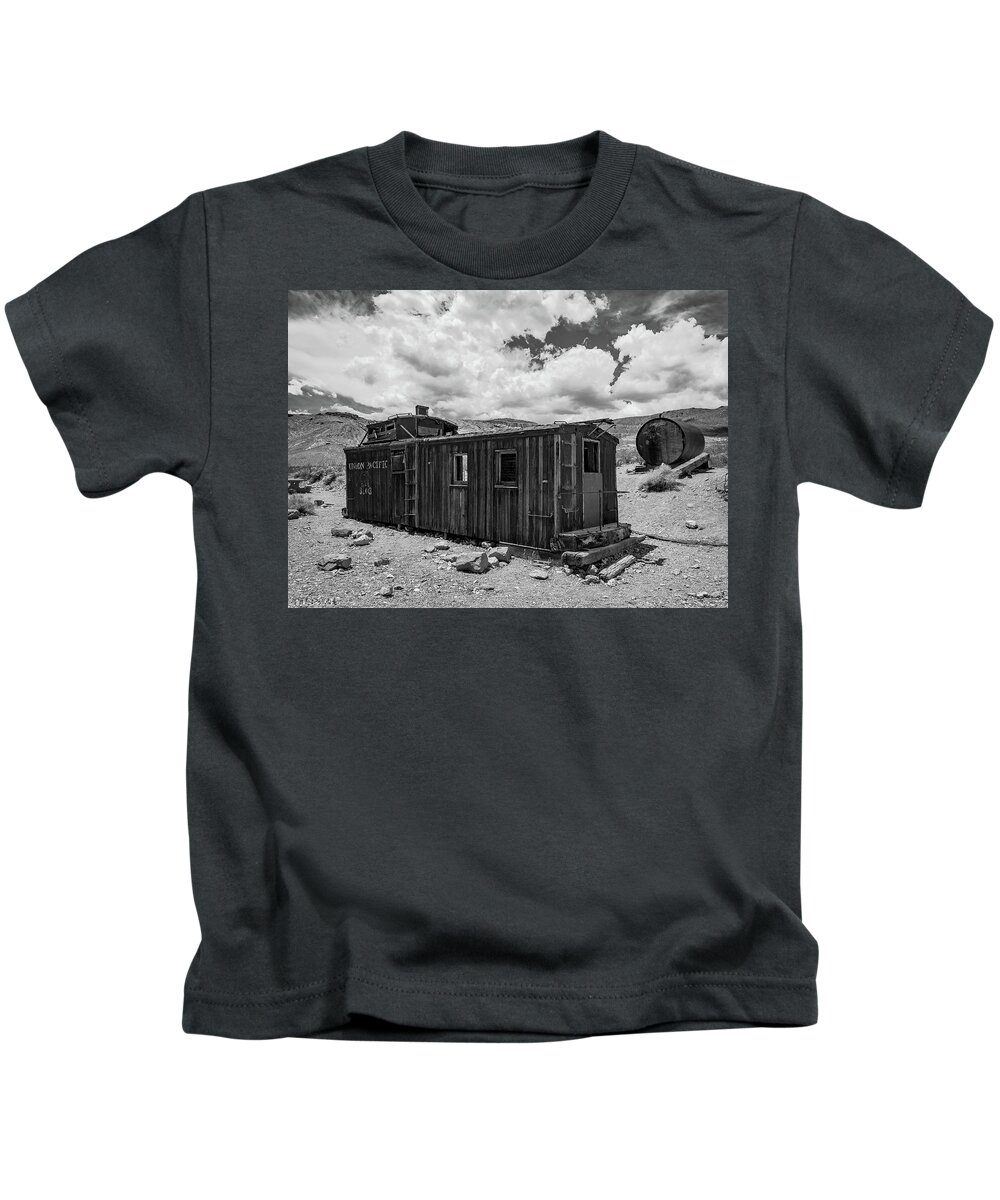 Union Pacific Kids T-Shirt featuring the photograph Union Pacific Caboose by Mike Ronnebeck