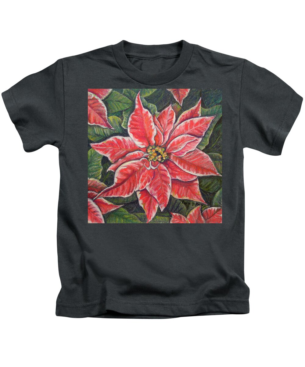 Variegated Kids T-Shirt featuring the painting Variegated Poinsettia by Tara D Kemp