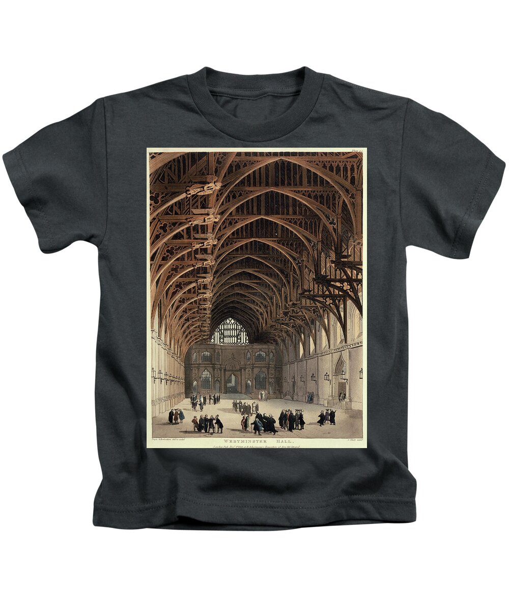 19th Century Kids T-Shirt featuring the painting View of Westminster Hall by Rowlandson and Pugin, 1809. by Album