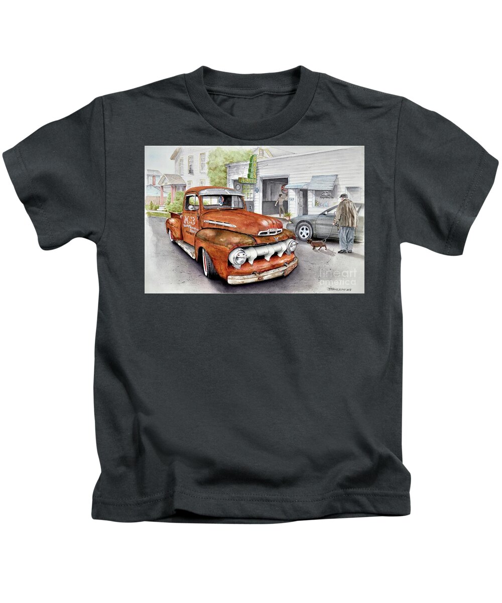 Rust Kids T-Shirt featuring the painting Vintage Ford F1 by Jeanette Ferguson