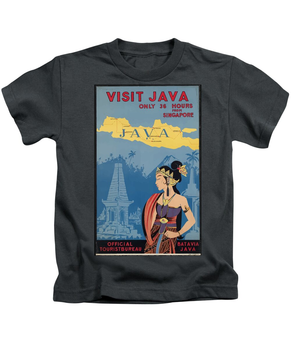 Java Kids T-Shirt featuring the painting Vintage Travel Poster - Java by Esoterica Art Agency