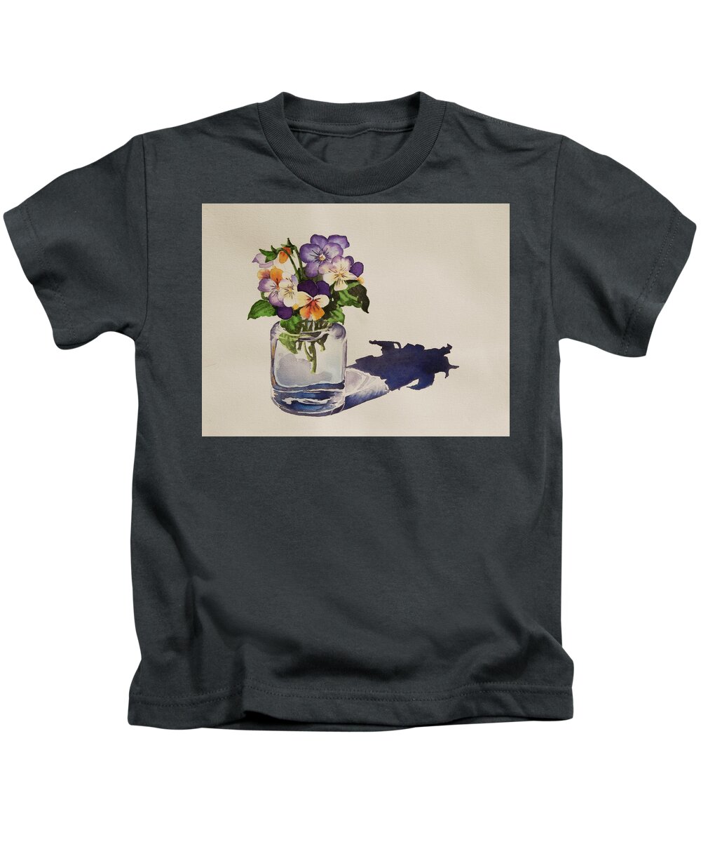 Floral Kids T-Shirt featuring the painting Violas by Heidi E Nelson