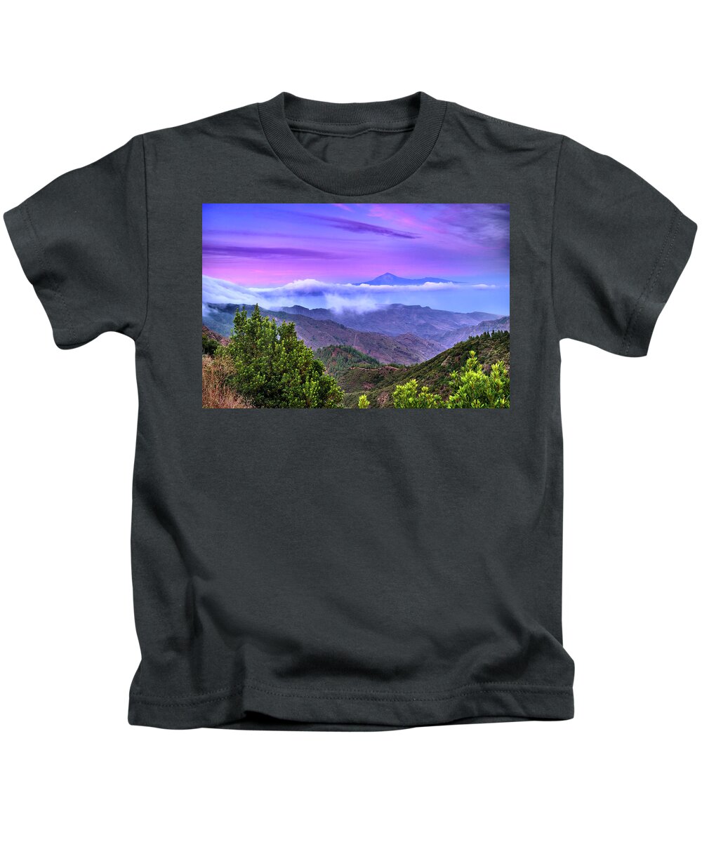 Volcano Kids T-Shirt featuring the photograph Volcano Teide and Garajonay. 3.718 meters. by Guido Montanes Castillo
