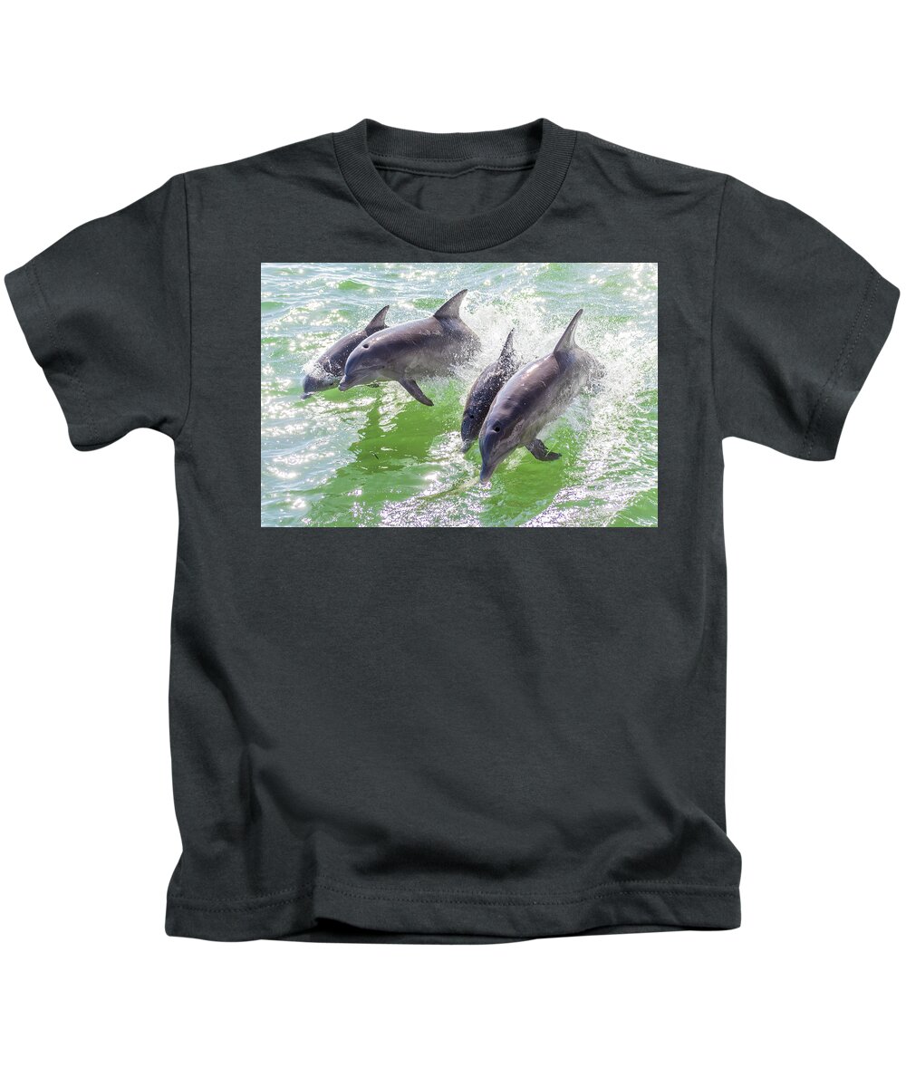 Captiva Island Kids T-Shirt featuring the photograph Wake Surfing Dolphin Family by Stefan Mazzola