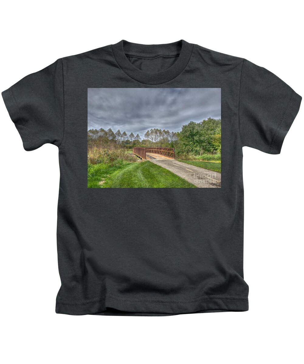 Nature Kids T-Shirt featuring the photograph Walnut Woods Bridge - 2 by Jeremy Lankford