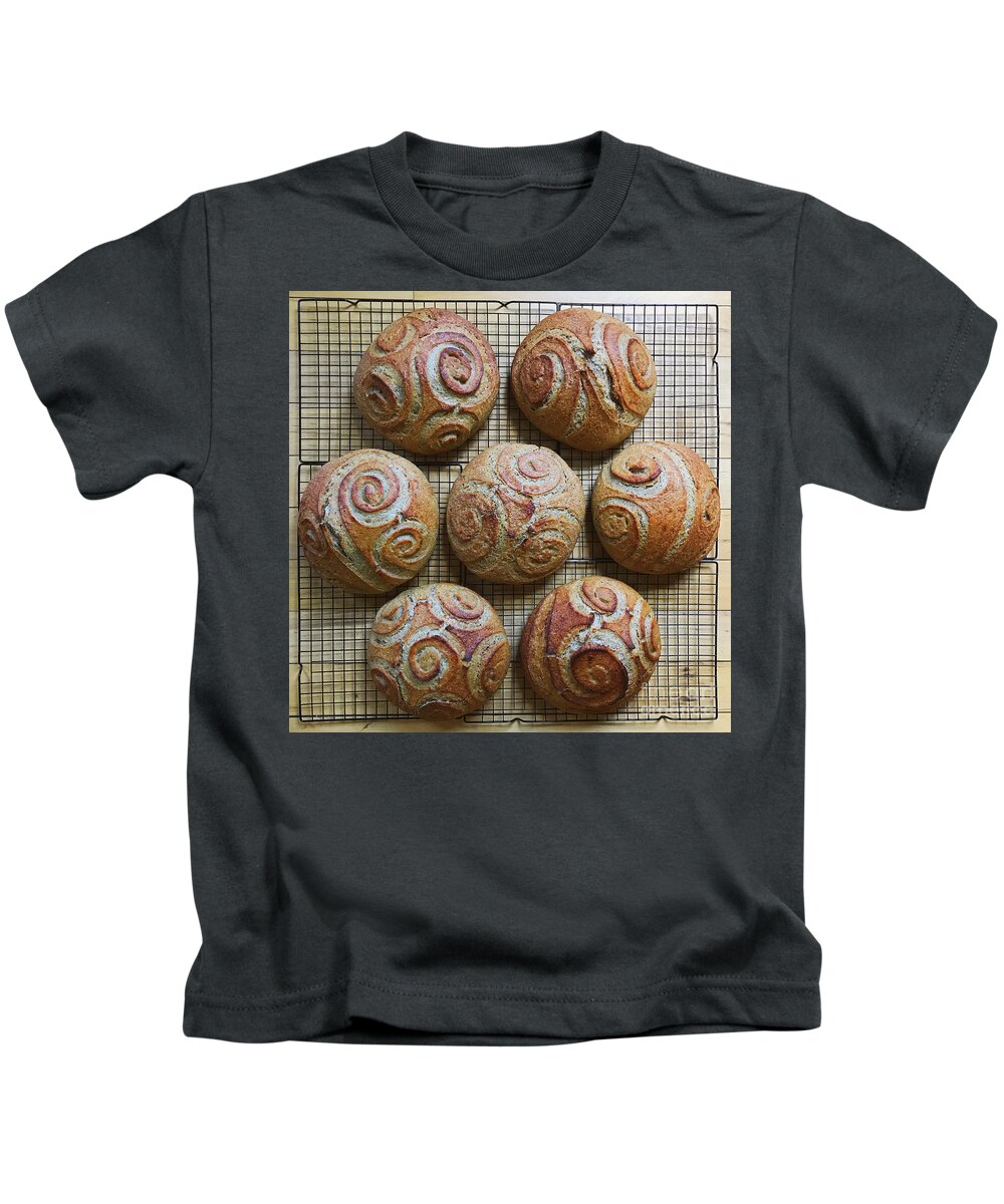 Bread Kids T-Shirt featuring the photograph Whole White Wheat, Flax and Rye Sourdough x 7 by Amy E Fraser
