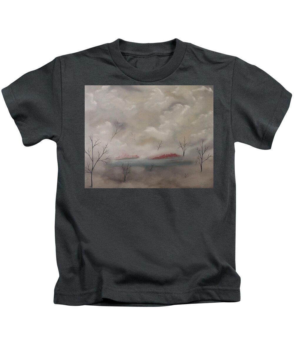 Winter Kids T-Shirt featuring the painting Winters Fog by Berlynn