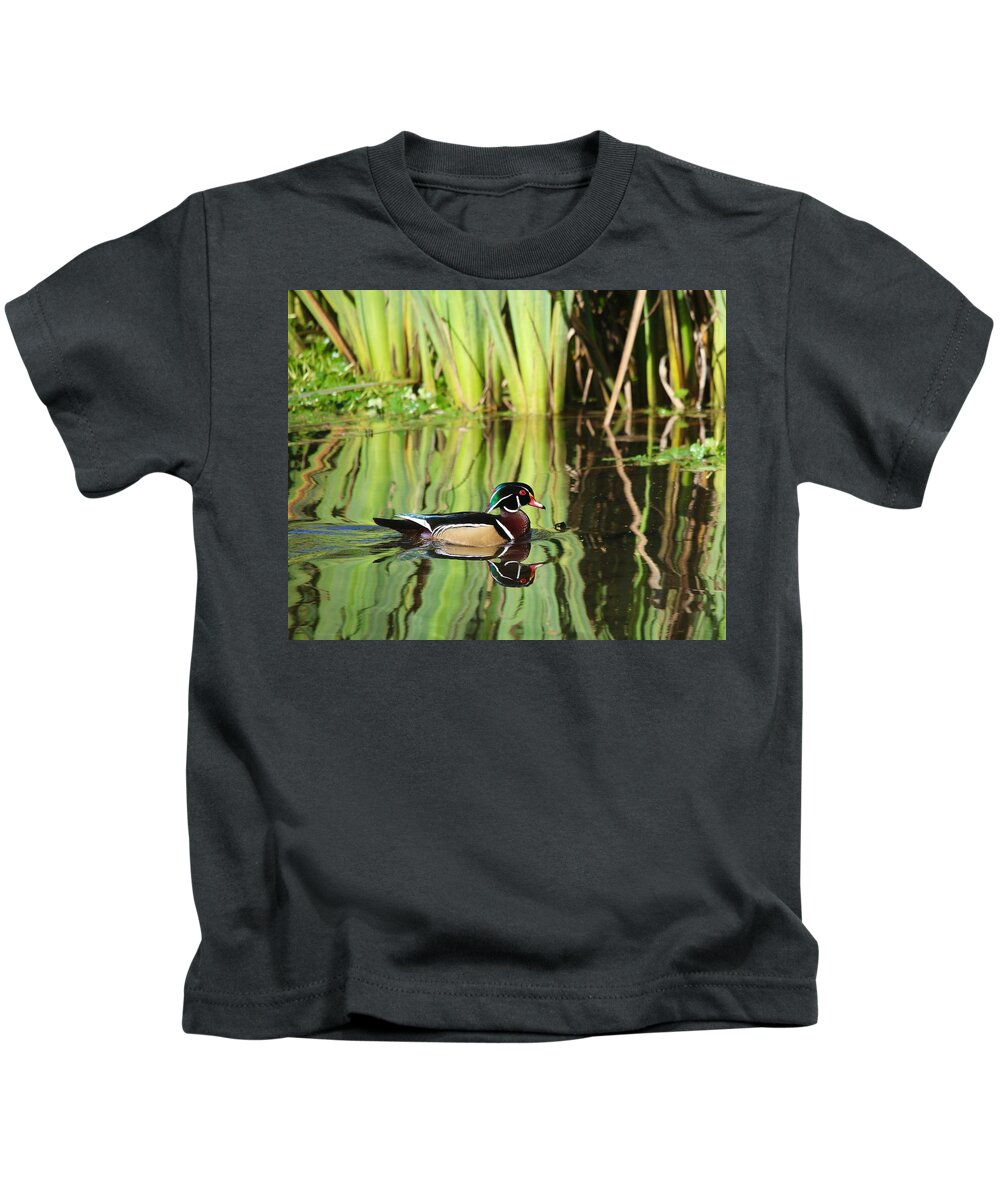 Bird Kids T-Shirt featuring the photograph Wood Duck Reflection 1 by Todd Kreuter