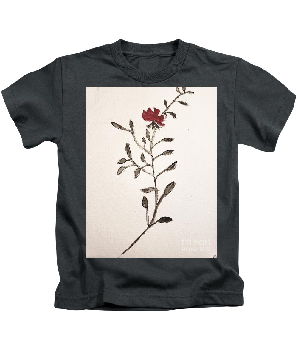 Love Kids T-Shirt featuring the painting A Single Rose #1 by Margaret Welsh Willowsilk