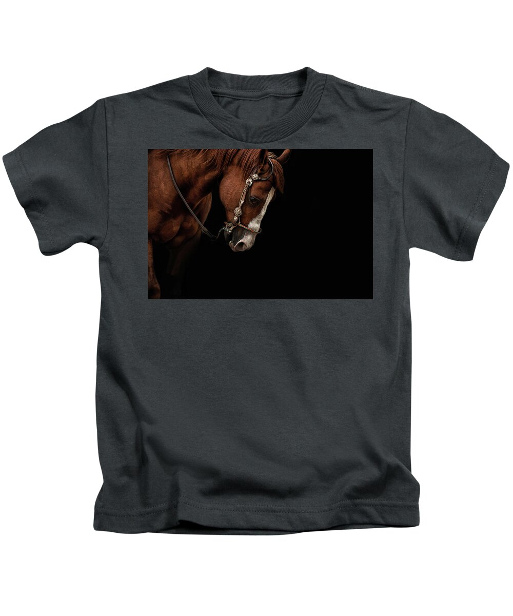 Quarter Horse Kids T-Shirt featuring the photograph Bridled #1 by Ryan Courson