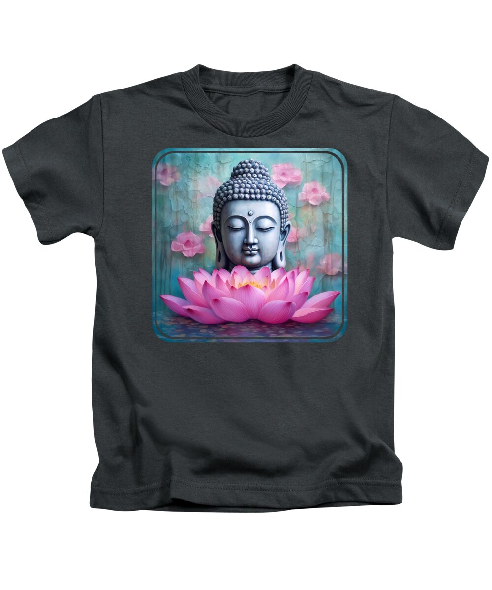 Buddha Kids T-Shirt featuring the digital art Buddha Face Lotus 5 #2 by Mark Ashkenazi
