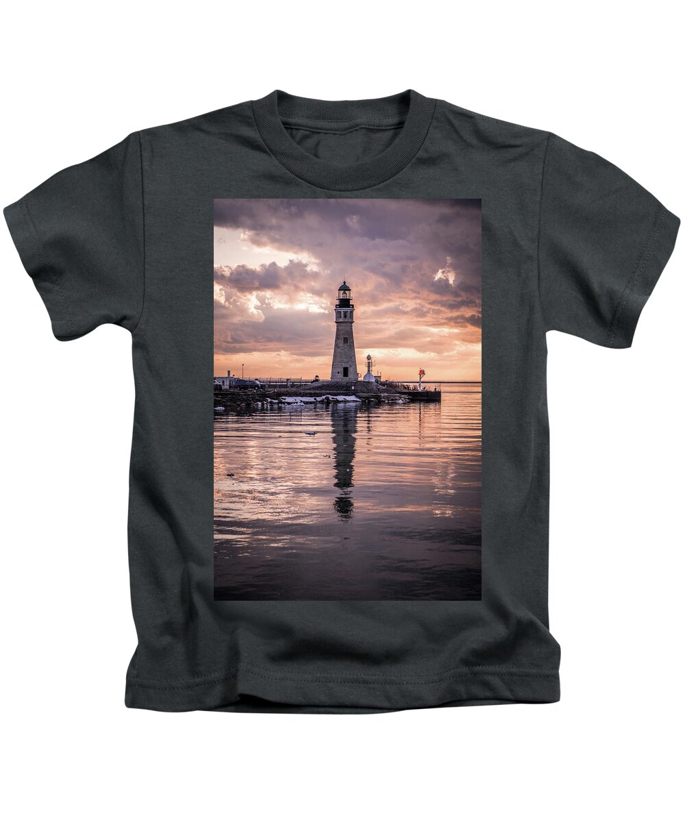 Erie Basin Kids T-Shirt featuring the photograph Buffalo Light House #1 by Dave Niedbala