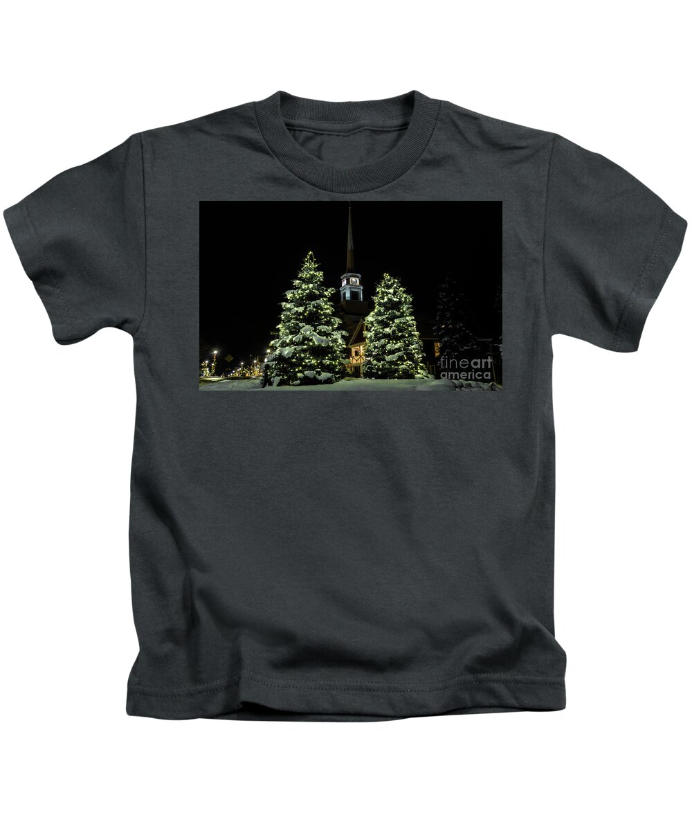 Vermont Kids T-Shirt featuring the photograph Christmas in Stowe Vermont #1 by New England Photography
