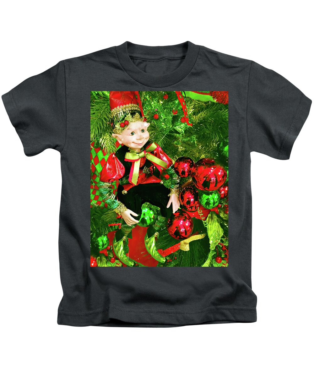 Digital Art Kids T-Shirt featuring the digital art Christmas Tree Elf #1 by George Harth