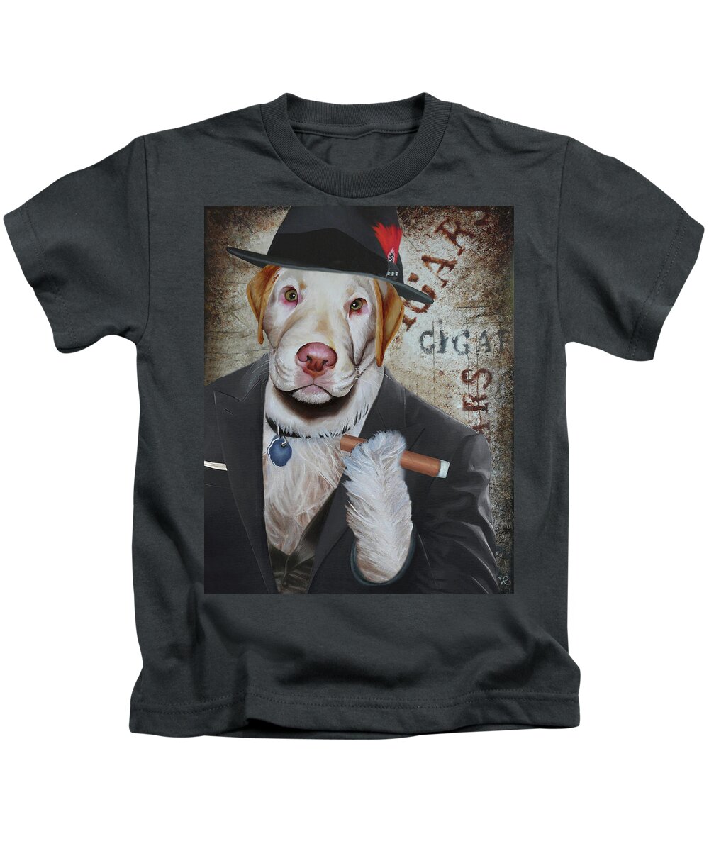 Cigar Kids T-Shirt featuring the painting Cigar Dallas Dog #1 by Vic Ritchey