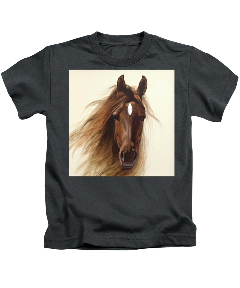 Realism Kids T-Shirt featuring the painting Horse #1 by Zusheng Yu