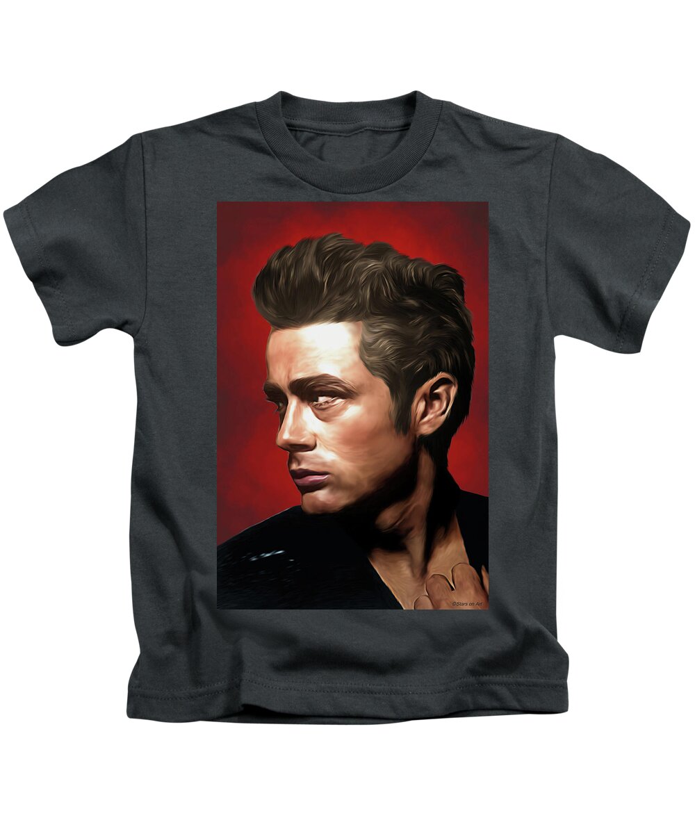 James Dean Kids T-Shirt featuring the digital art James Dean illustration #1 by Movie World Posters