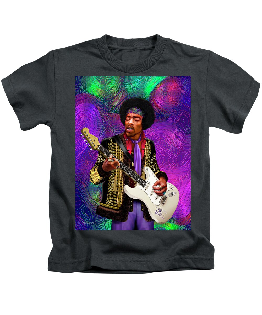 Portrait Kids T-Shirt featuring the painting Jimi Hendrix #1 by David Arrigoni
