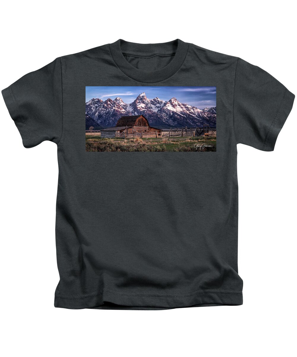 Gary Johnson Kids T-Shirt featuring the photograph John Moulton Barn at Sunrise #1 by Gary Johnson