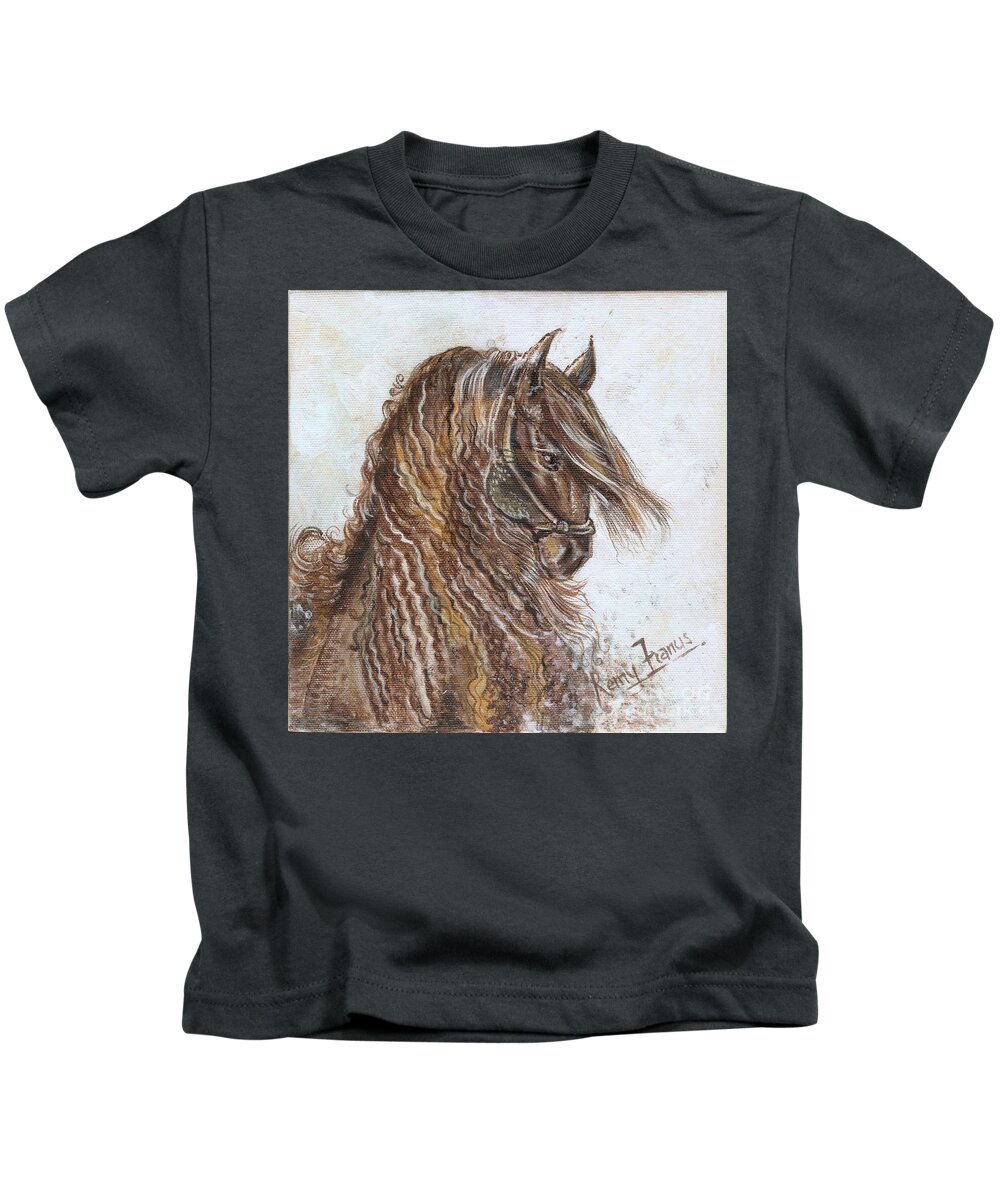 Horse Painting Kids T-Shirt featuring the painting Knightrider Rembrandz Horses1 #1 by Remy Francis