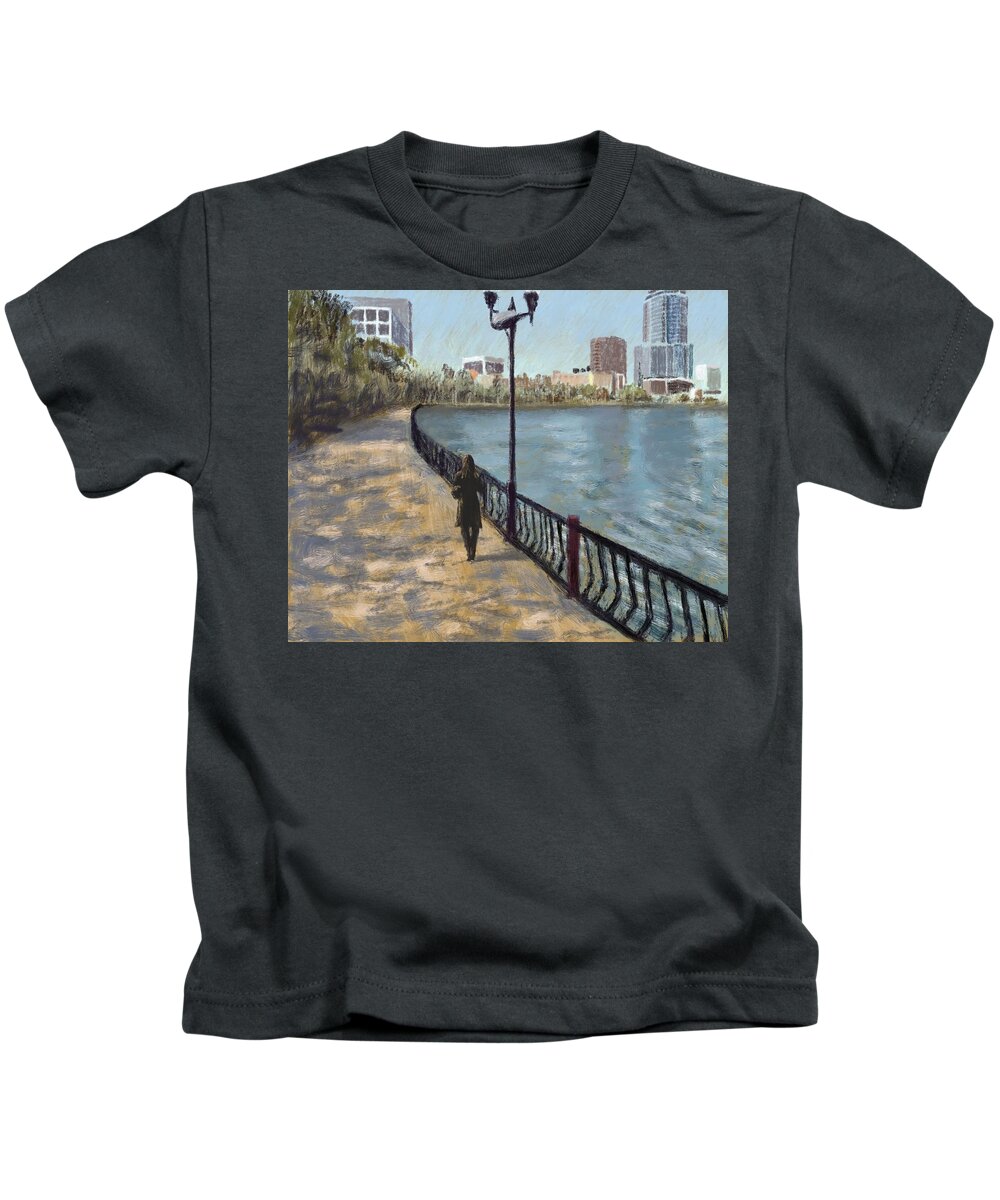 Lake Eola Kids T-Shirt featuring the painting Lake Eola #1 by Larry Whitler