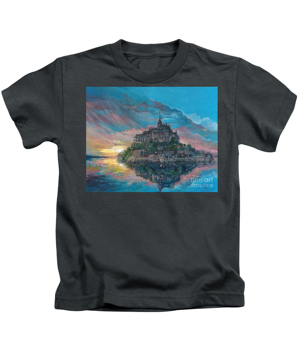 Religion Kids T-Shirt featuring the painting Mont Saint Michel by Merana Cadorette
