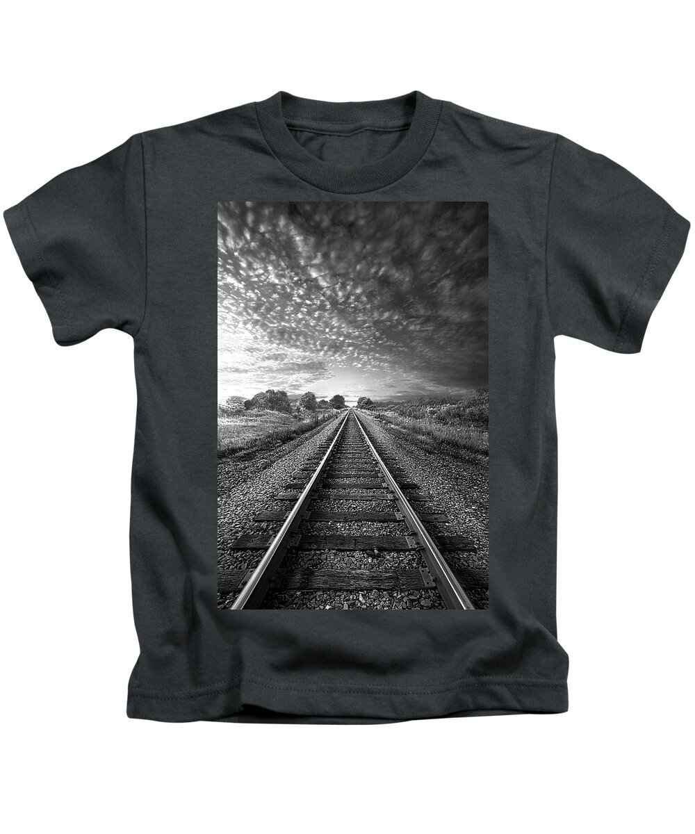 Train Tracks Kids T-Shirt featuring the photograph On A Train Bound For Nowhere #1 by Phil Koch