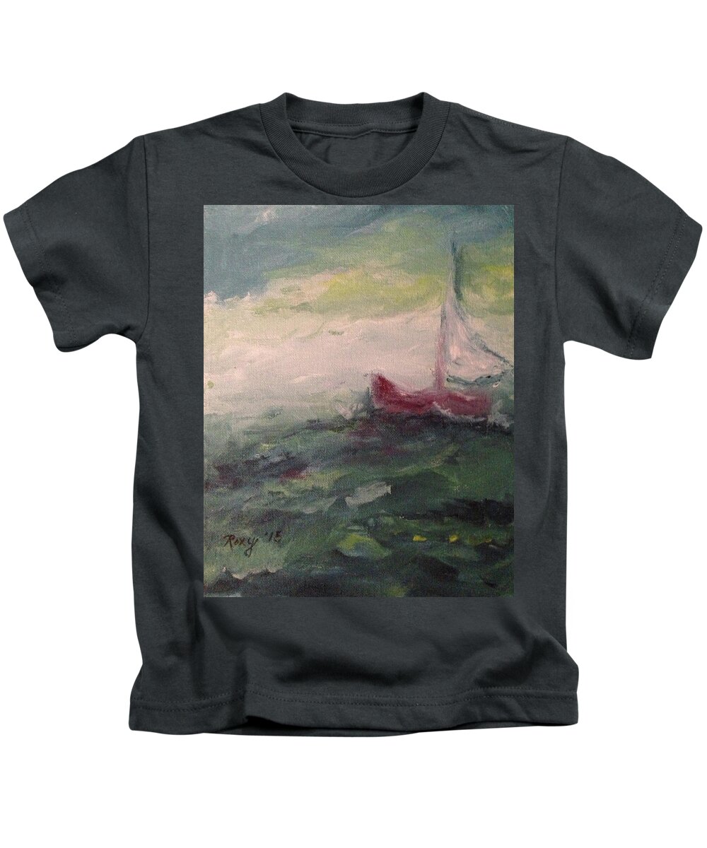 Impressionism Kids T-Shirt featuring the painting Stormy Sailboat by Roxy Rich