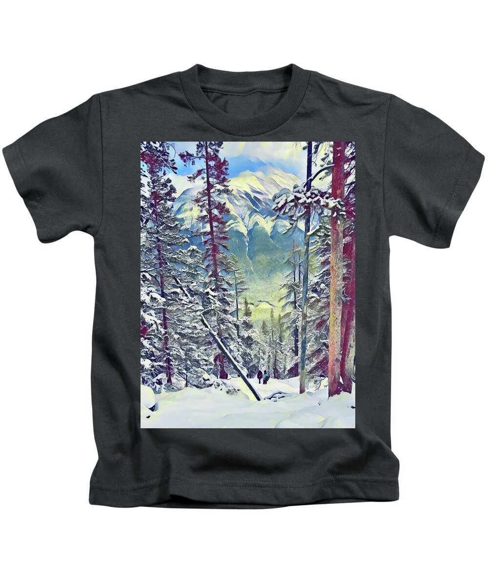 Sulphur Mountain Kids T-Shirt featuring the mixed media Sulphur Mountain #1 by Marie Conboy