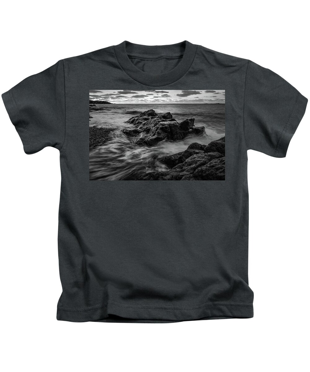 New Hampshire Kids T-Shirt featuring the photograph Sunrise On The Rocks, Fort Foster. #1 by Jeff Sinon