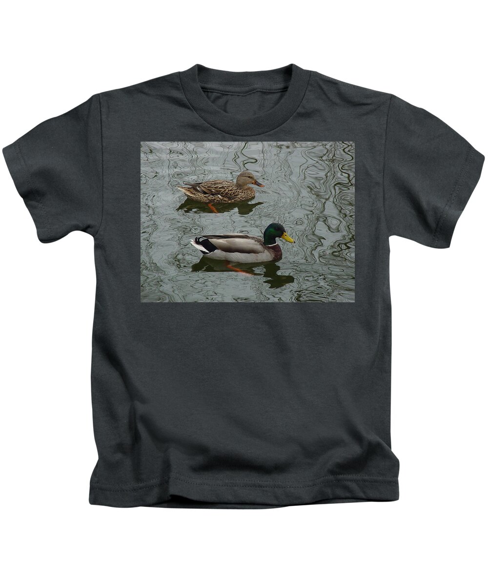 Mallards Kids T-Shirt featuring the photograph Swimming Mallards Photo by Pour Your heART Out Artworks