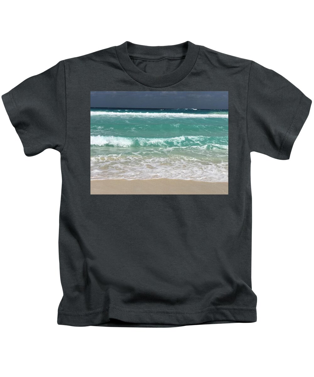  Kids T-Shirt featuring the mixed media Teal Shore #2 by Cindy Greenstein