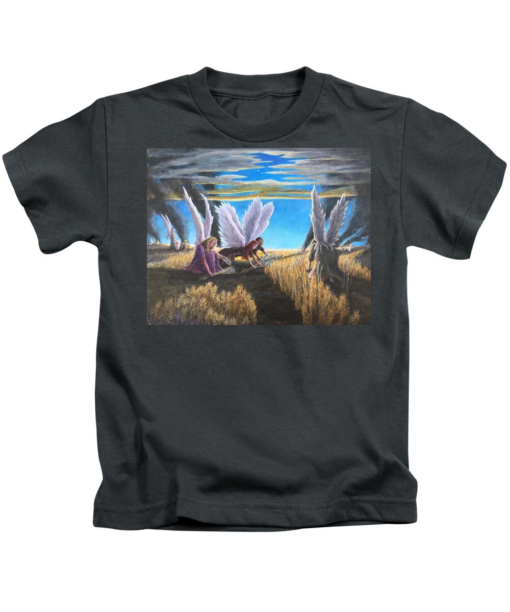 Two Paths Kids T-Shirt featuring the painting The Wheat And The Tares #1 by Matt Konar
