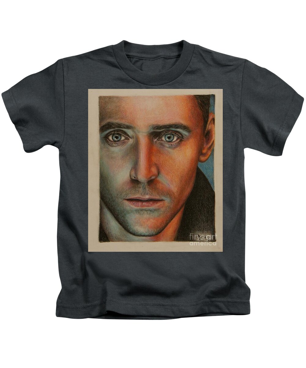 Tom Hiddleston Kids T-Shirt featuring the drawing Tom Hiddleston #1 by Christine Jepsen