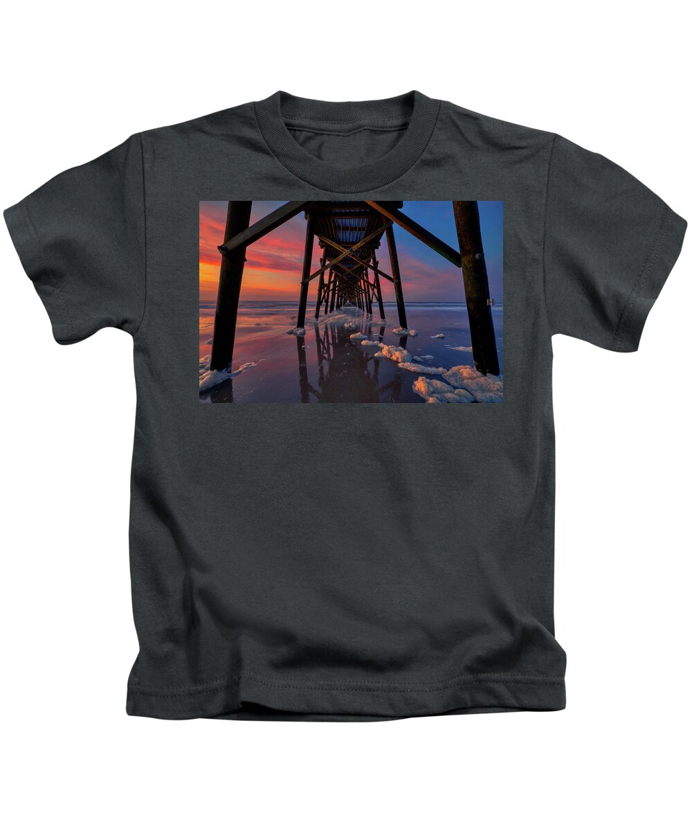 Oak Island Kids T-Shirt featuring the photograph Under Oak Island Pier #1 by Nick Noble
