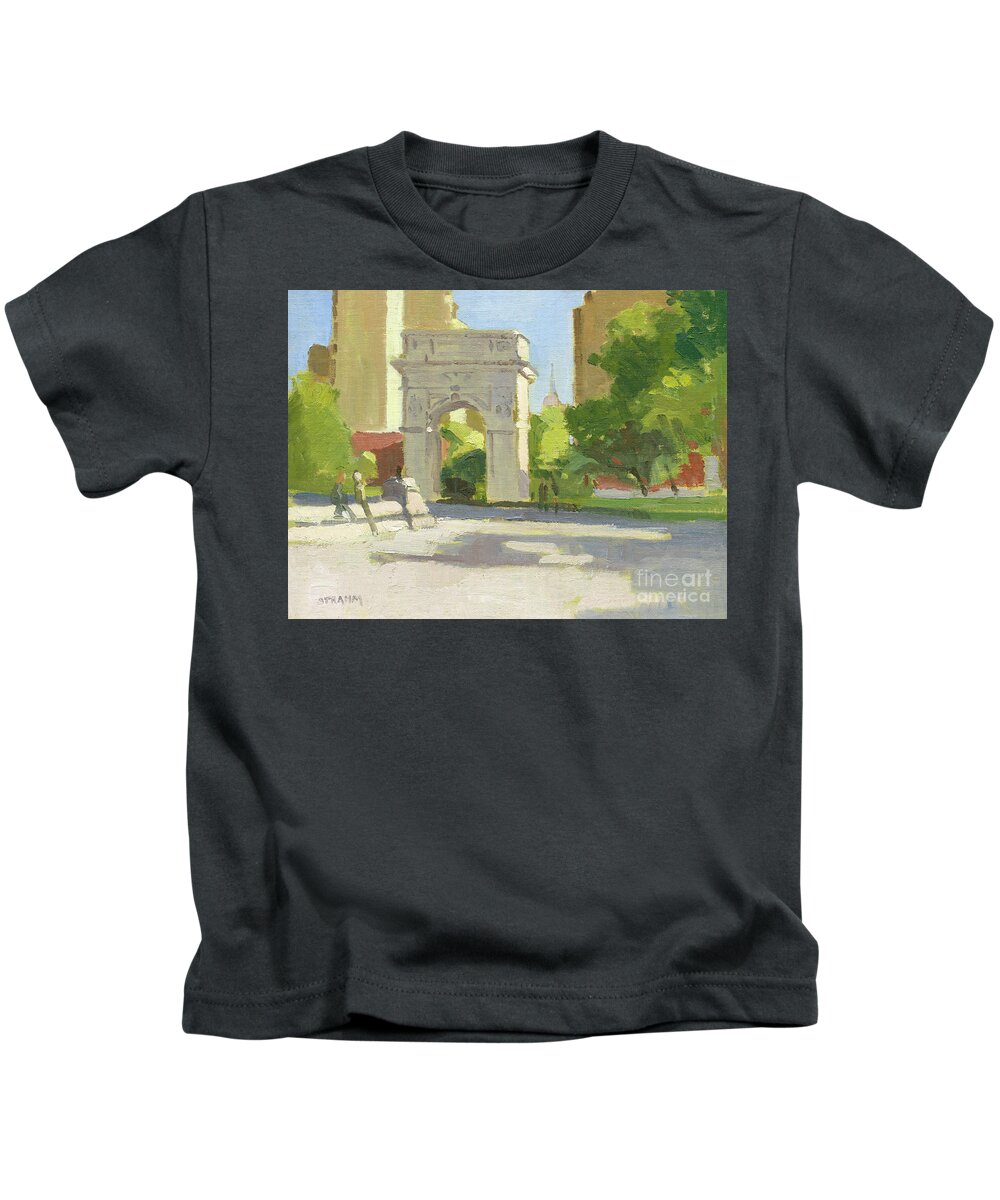 Washington Square Park Kids T-Shirt featuring the painting Washington Square Park, New York City #2 by Paul Strahm
