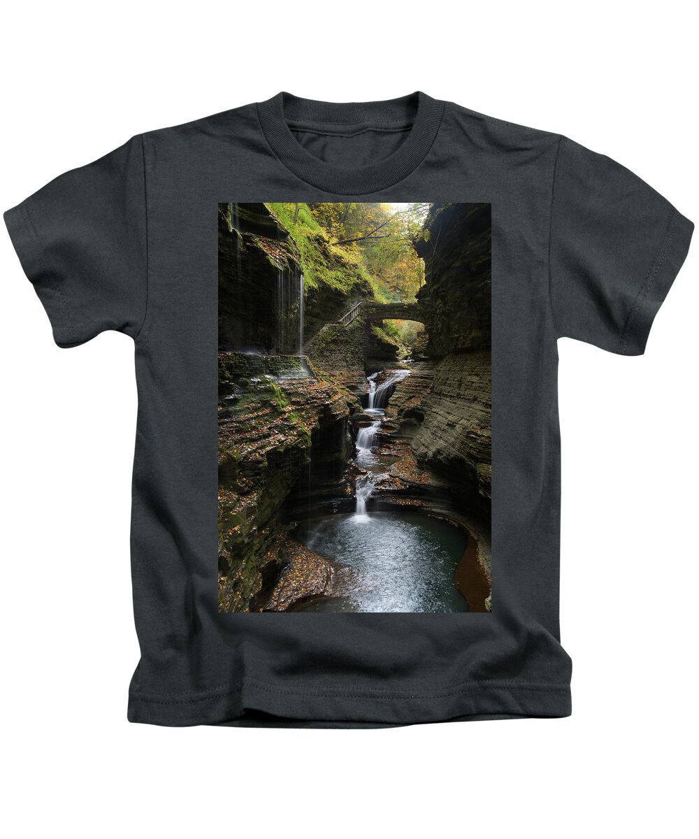 Waterfall Kids T-Shirt featuring the photograph Watkins Glen Rainbow Falls by Flinn Hackett