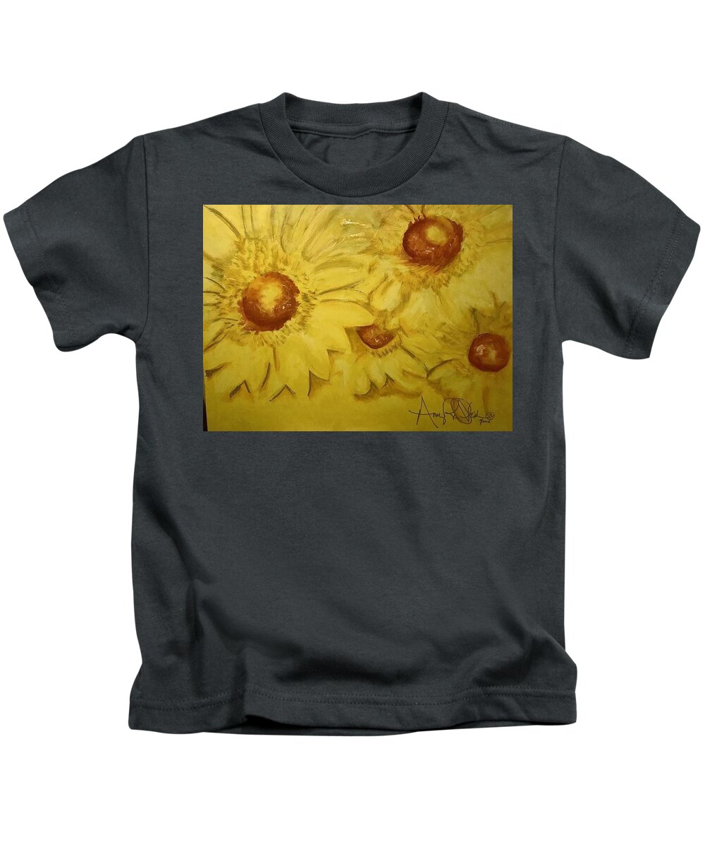  Kids T-Shirt featuring the painting Yellow by Angie ONeal