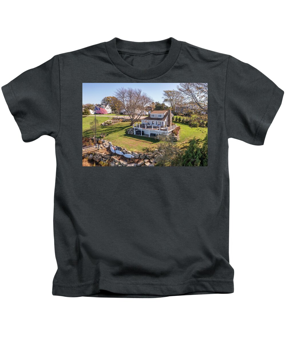 Narragansett Kids T-Shirt featuring the photograph 10 Sea Crest Drive Yard View by Veterans Aerial Media LLC
