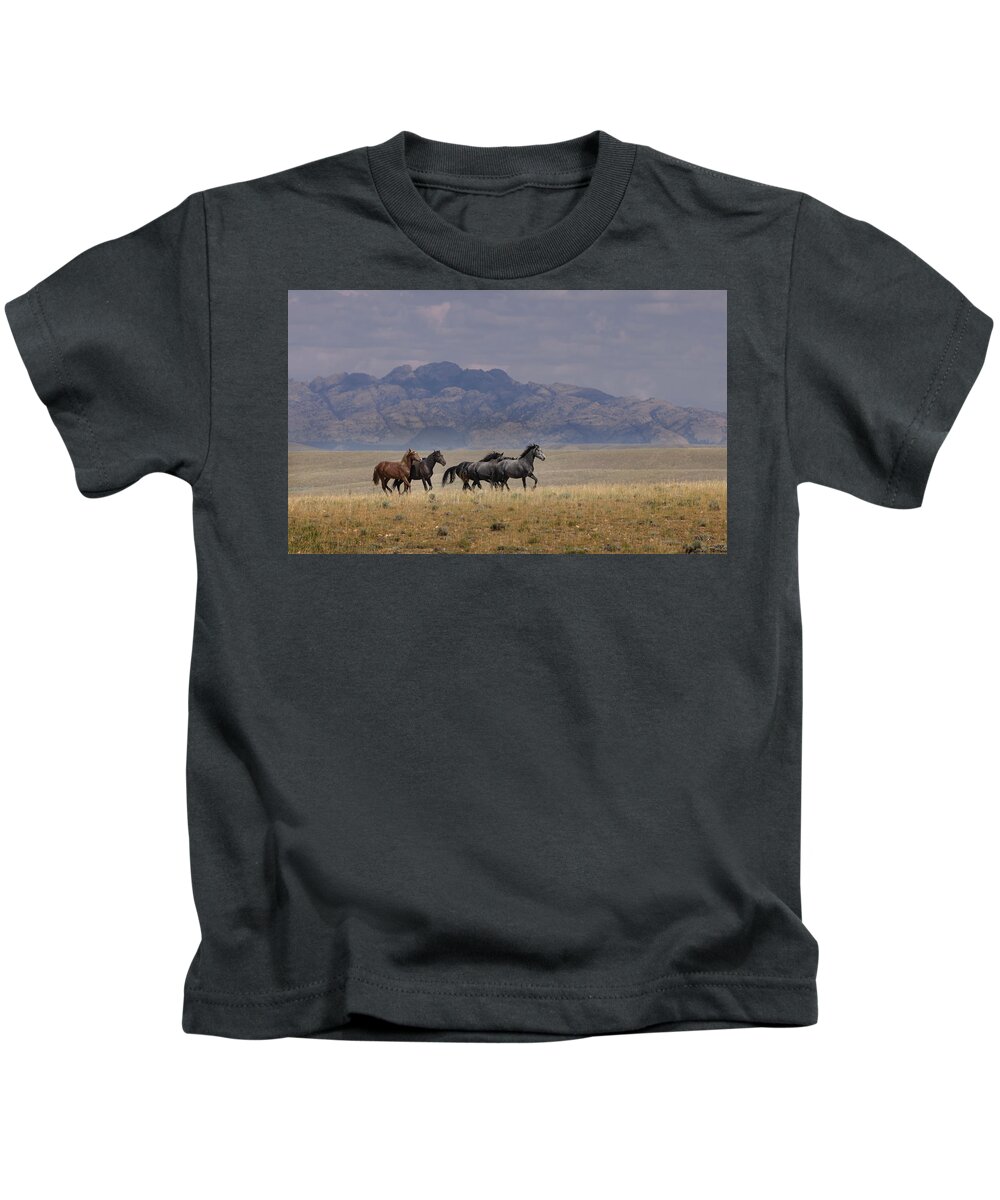 Horse Kids T-Shirt featuring the photograph Wild Horses #12 by Laura Terriere