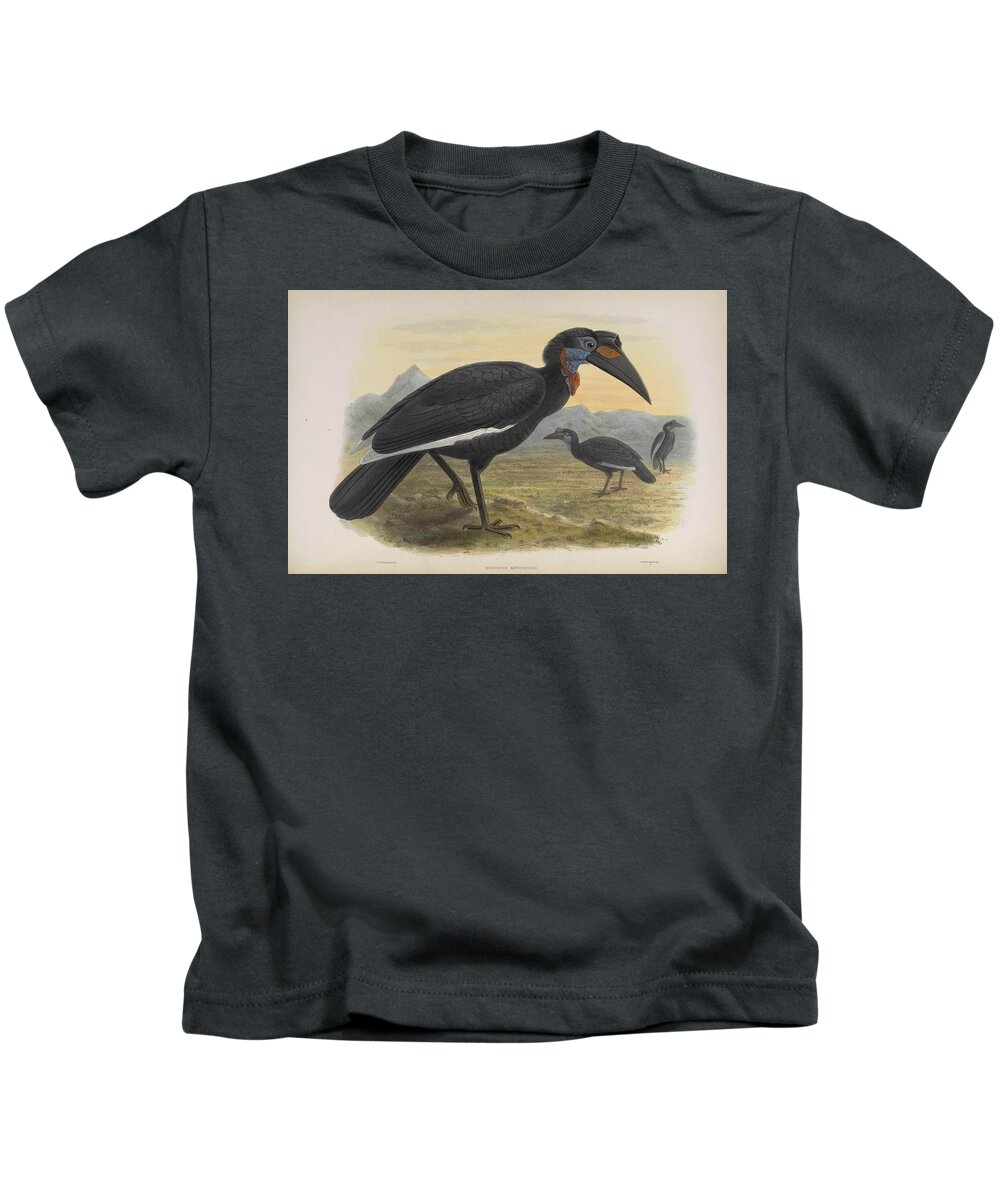 Hornbill Kids T-Shirt featuring the mixed media Antique Hornbill illustration #14 by World Art Collective