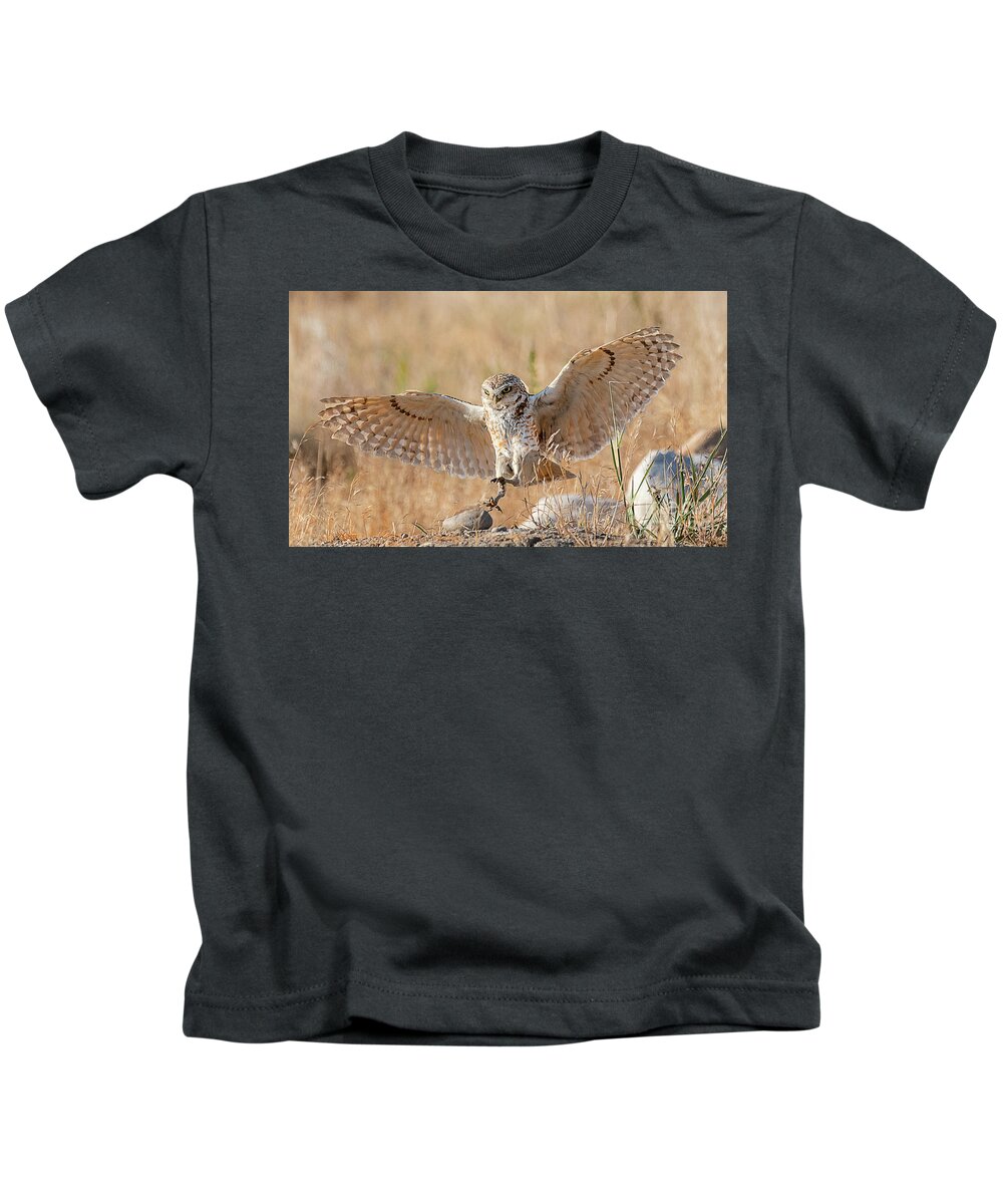 Bird Kids T-Shirt featuring the photograph Burrowing Owl #17 by Dennis Hammer
